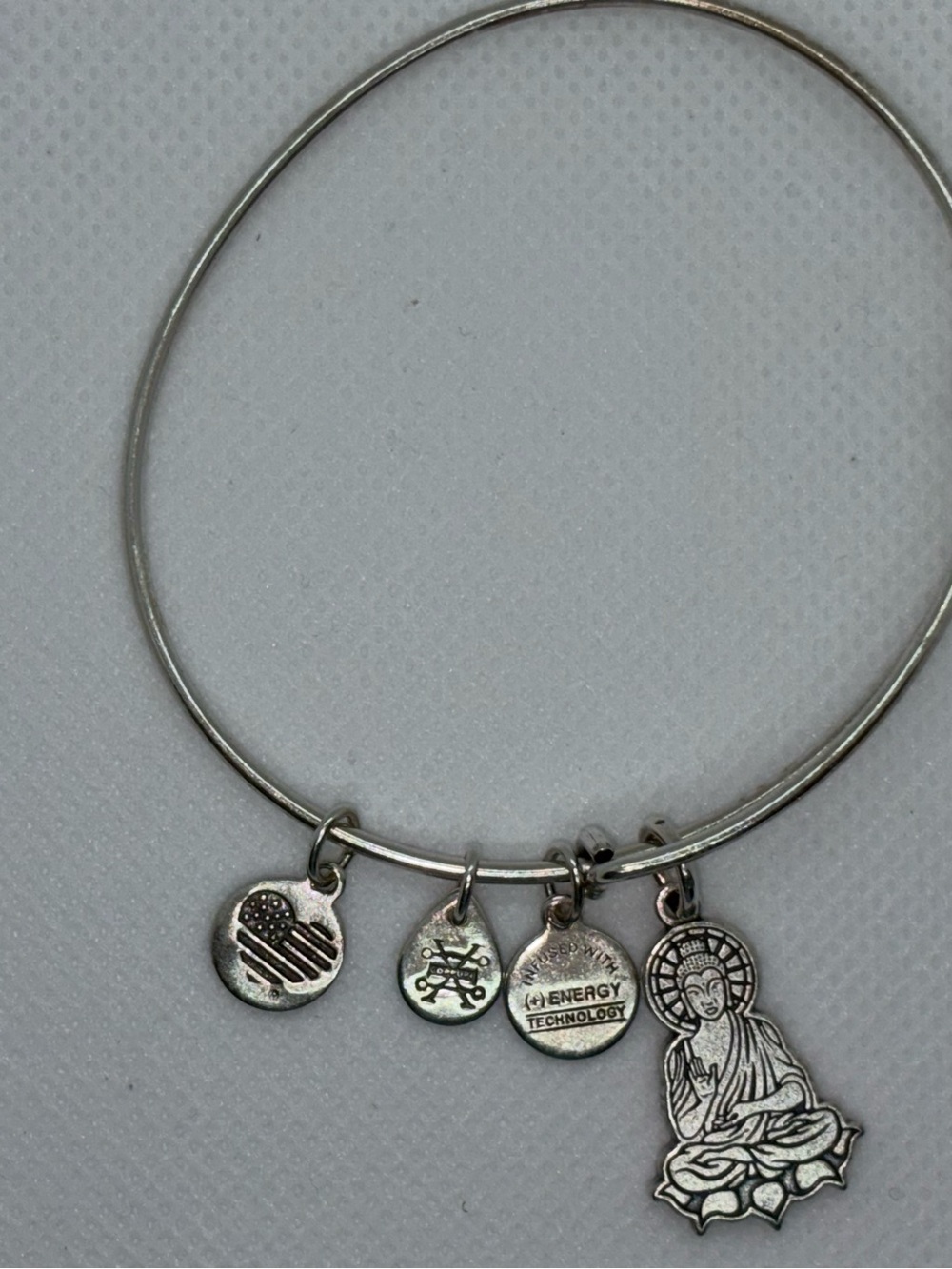 Alex and Ani Silver Buddha Charm Bangle with Accent Discs